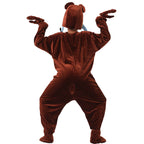 Kids brown plush bear costume jumpsuit with bear-face hood, mitts and foot covers - view 4