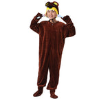Kids brown plush bear costume jumpsuit with bear-face hood, mitts and foot covers - view 5