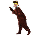 Kids brown plush bear costume jumpsuit with bear-face hood, mitts and foot covers - view 6