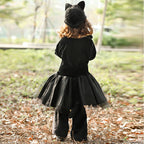 Girl wearing a black and pink cat costume with tulle skirt and cat-ear hat - view 5