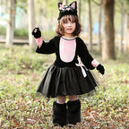 Girl wearing a black and pink cat costume with tulle skirt and cat-ear hat - view 6