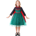 Girls Halloween costume with green tulle skirt, dark long-sleeve bodice and red tie cape - view 6