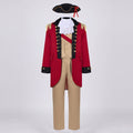 Men's colonial officer Halloween costume with red tailcoat, tan vest and pants, ruffled jabot and tricorn hat - view 4