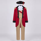 Men's colonial officer Halloween costume with red tailcoat, tan vest and pants, ruffled jabot and tricorn hat - view 4