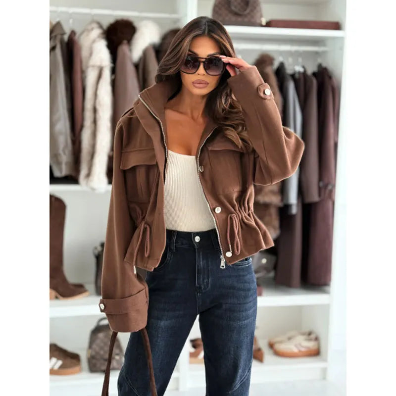 Camille drawstring waist cropped jacket - front view