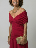 Formal floral mesh evening dress with crossover V-neckline, ruched waist and flowing maxi skirt - view 11