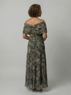 Formal floral mesh evening dress with crossover V-neckline, ruched waist and flowing maxi skirt - view 8