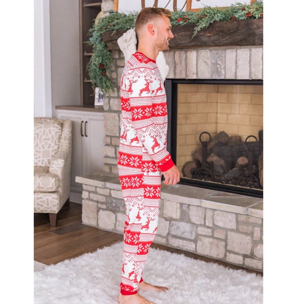 Matching family Christmas pajamas with red reindeer and snowflake print - view 10