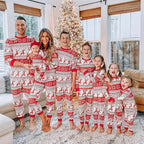 Matching family Christmas pajamas with red reindeer and snowflake print - view 11