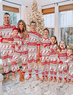 Matching family Christmas pajamas with red reindeer and snowflake print - view 3