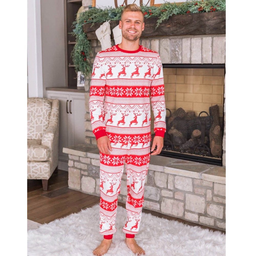 Matching family Christmas pajamas with red reindeer and snowflake print - view 4