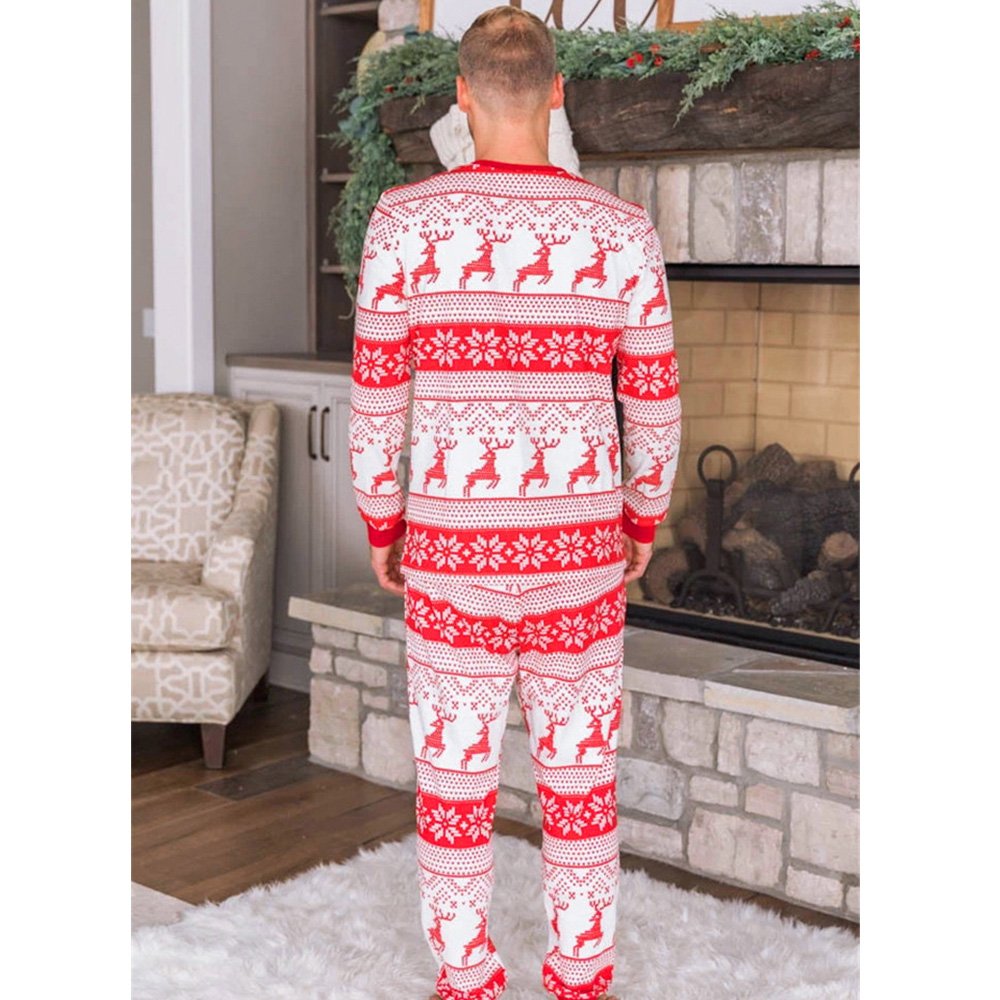 Matching family Christmas pajamas with red reindeer and snowflake print - view 5