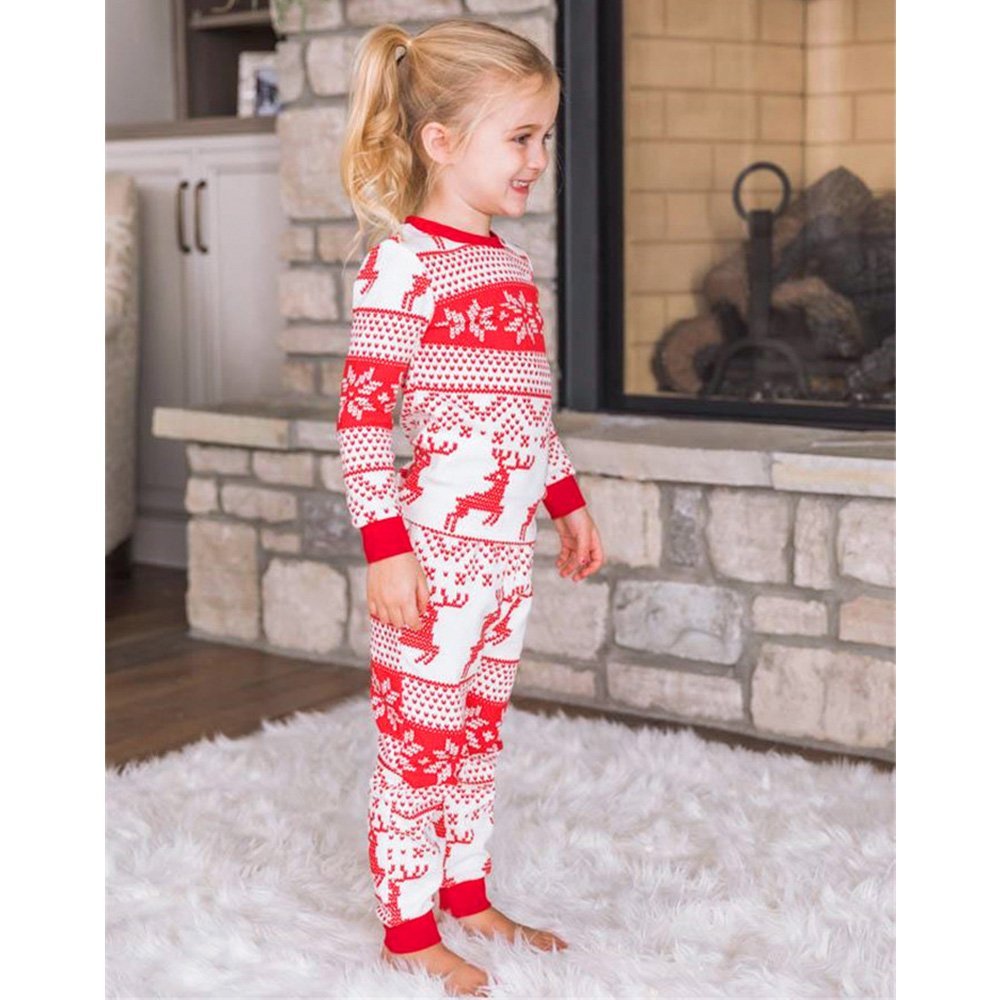 Matching family Christmas pajamas with red reindeer and snowflake print - view 7