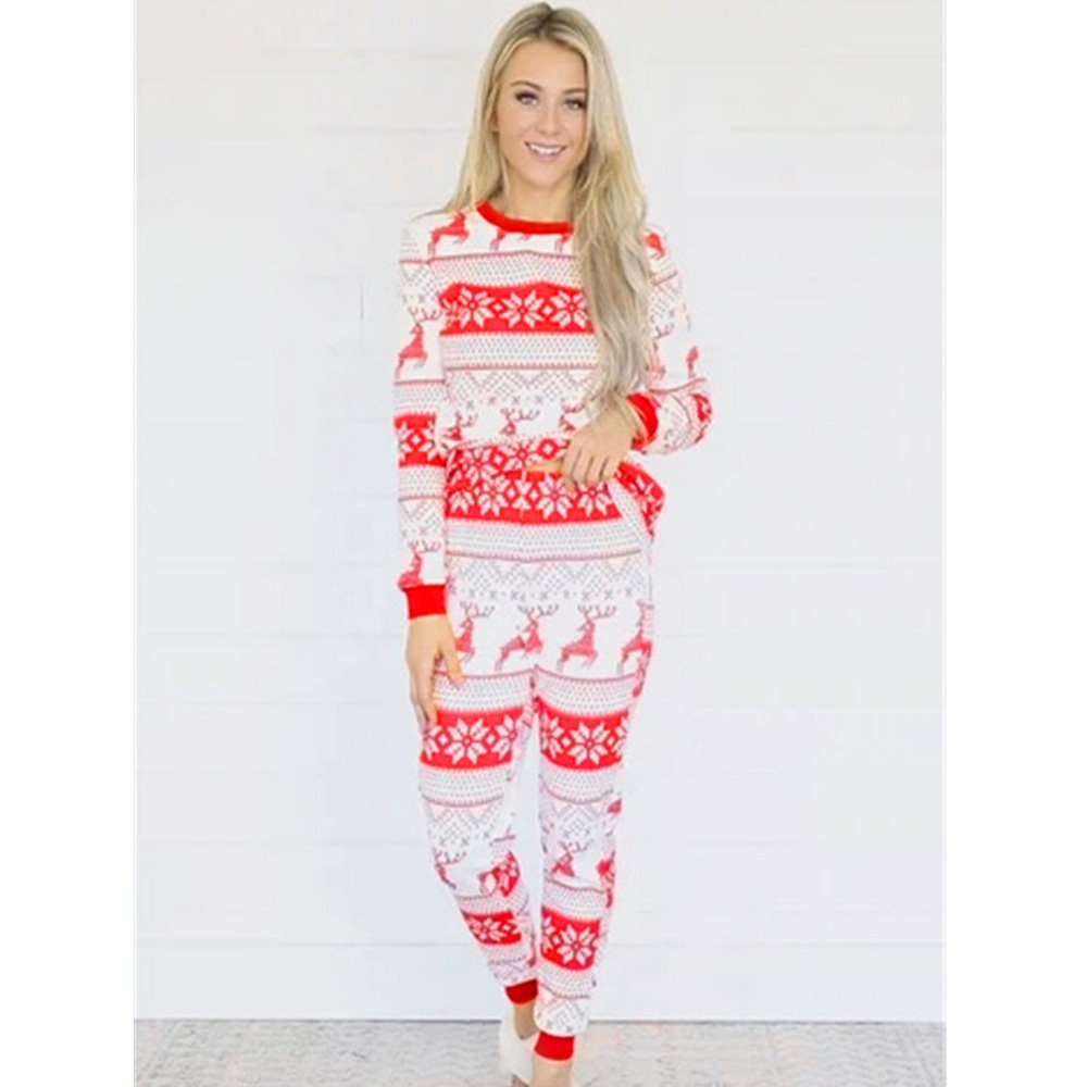 Matching family Christmas pajamas with red reindeer and snowflake print - view 9