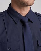 Men's navy police Halloween costume with cap, tie, badge and black belt - view 2