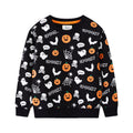 Kids black Halloween crewneck sweatshirt with pumpkin, ghost and bat print