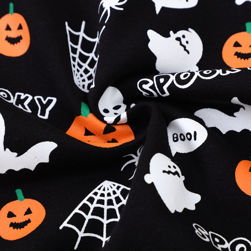 Kids black Halloween crewneck sweatshirt with pumpkin, ghost and bat print - view 4