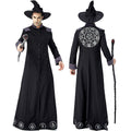 Men's black floor-length wizard Halloween costume robe with gray cuffs and white sigil print - view 6