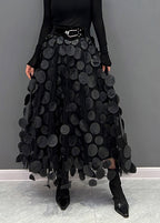 Textured tulle skirt with raised 3D dots and asymmetric hem
