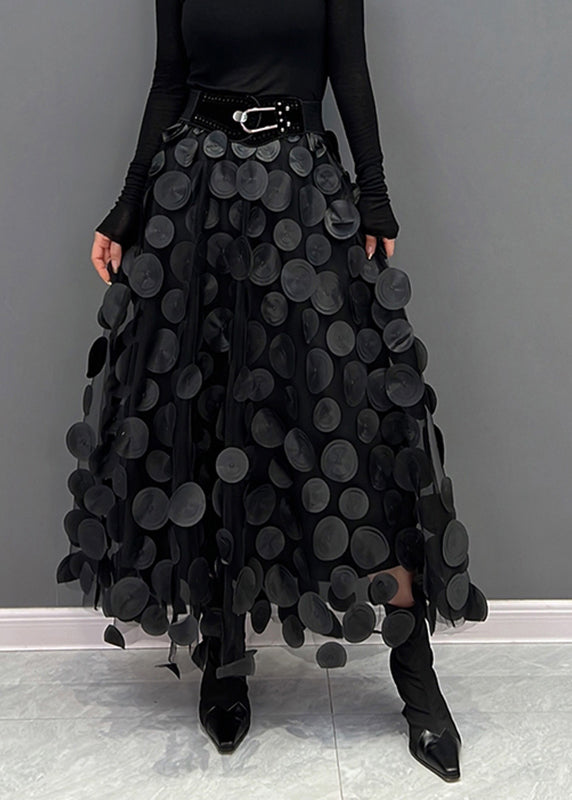 Textured tulle skirt with raised 3D dots and asymmetric hem