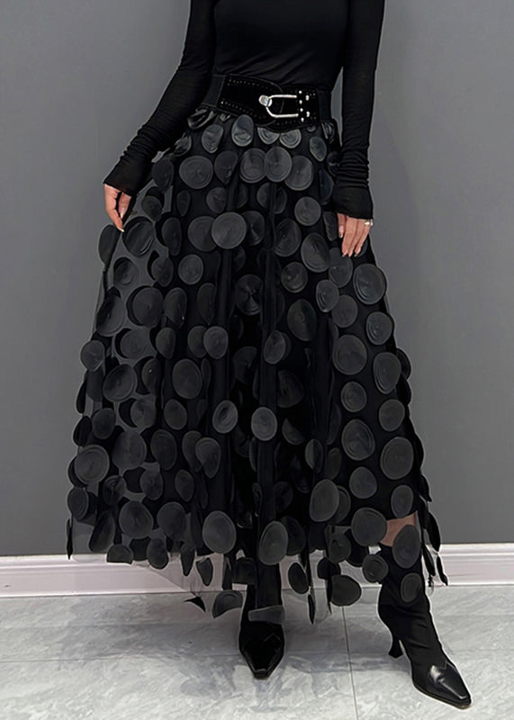 Textured tulle skirt with raised 3D dots and asymmetric hem - view 5