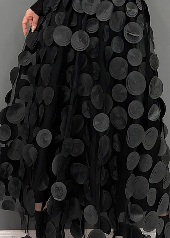 Textured tulle skirt with raised 3D dots and asymmetric hem - view 6