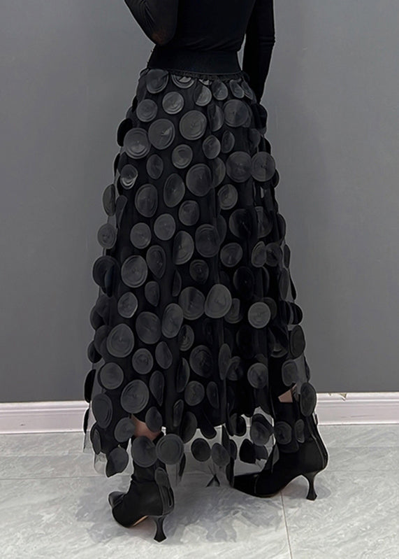 Textured tulle skirt with raised 3D dots and asymmetric hem - view 8