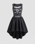 Women's pirate costume dress with lace-up gray bodice, ruffled square neck and black high-low skirt - view 4
