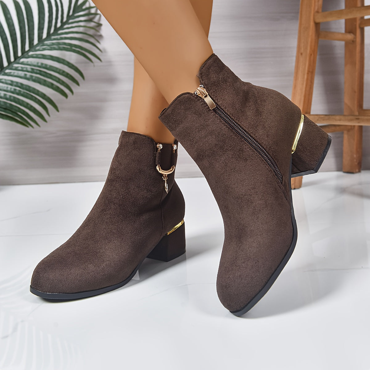 Celeste Gold Hardware Chelsea Ankle Boots - front view