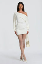 Burgundy ribbed knit off shoulder sweater mini dress with long dolman sleeves - view 12