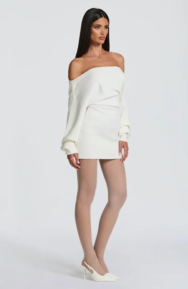 Burgundy ribbed knit off shoulder sweater mini dress with long dolman sleeves - view 13