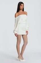 Burgundy ribbed knit off shoulder sweater mini dress with long dolman sleeves - view 13