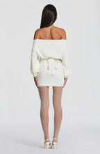 Burgundy ribbed knit off shoulder sweater mini dress with long dolman sleeves - view 14