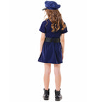 Girls navy police costume dress with badge cap, black belt and toy handcuffs - view 4