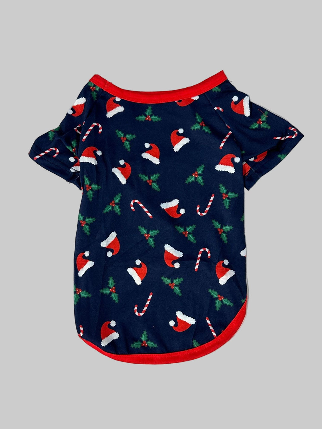 Matching family Christmas pajamas in navy with a Merry Christmas Santa hat top and holiday print pants - view 4