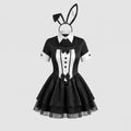 Women's black and white tuxedo bunny Halloween costume with bunny ears headband and tiered mini skirt - view 4