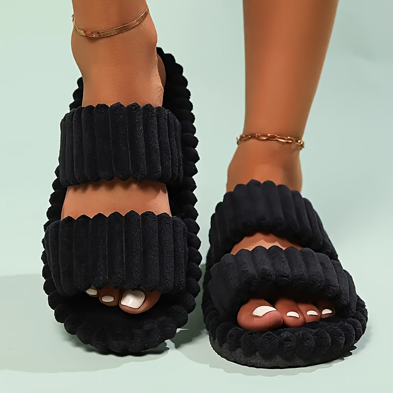 Coco | Plush Open Toe House Slippers