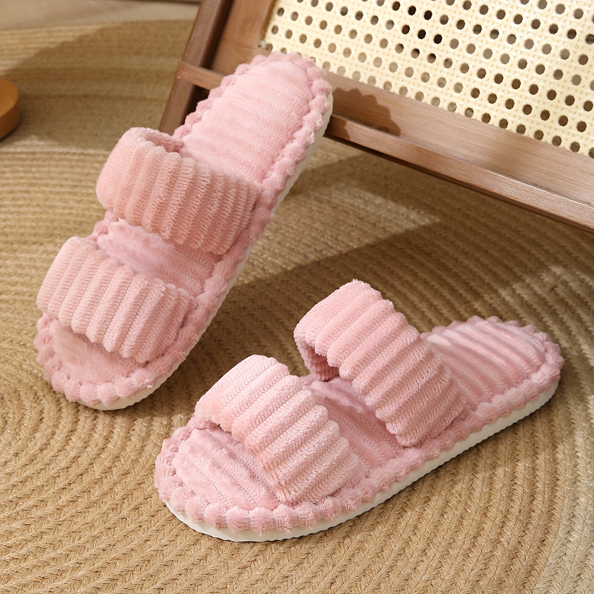 Coco | Plush Open Toe House Slippers