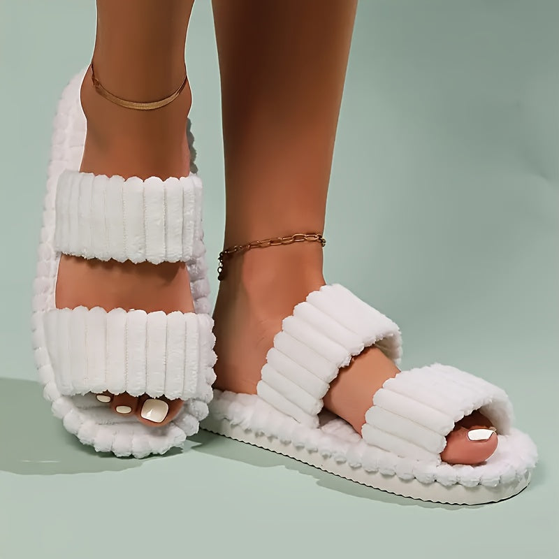 Coco | Plush Open Toe House Slippers