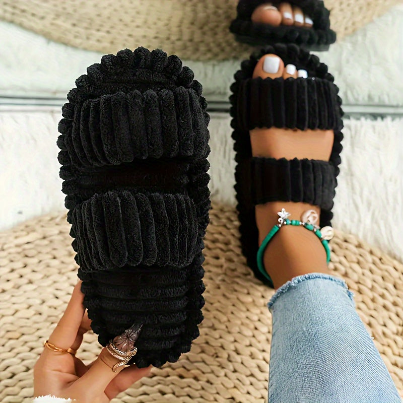 Coco | Plush Open Toe House Slippers