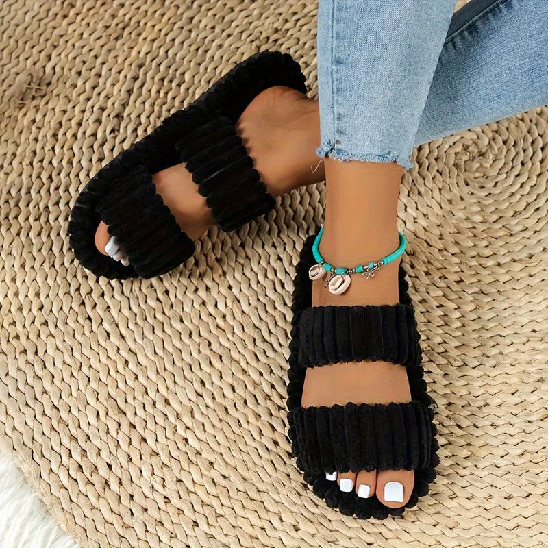 Coco | Plush Open Toe House Slippers