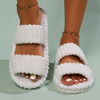 Coco | Plush Open Toe House Slippers