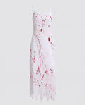Women's white bloody bride Halloween costume maxi dress with red splatter print and matching veil - view 4