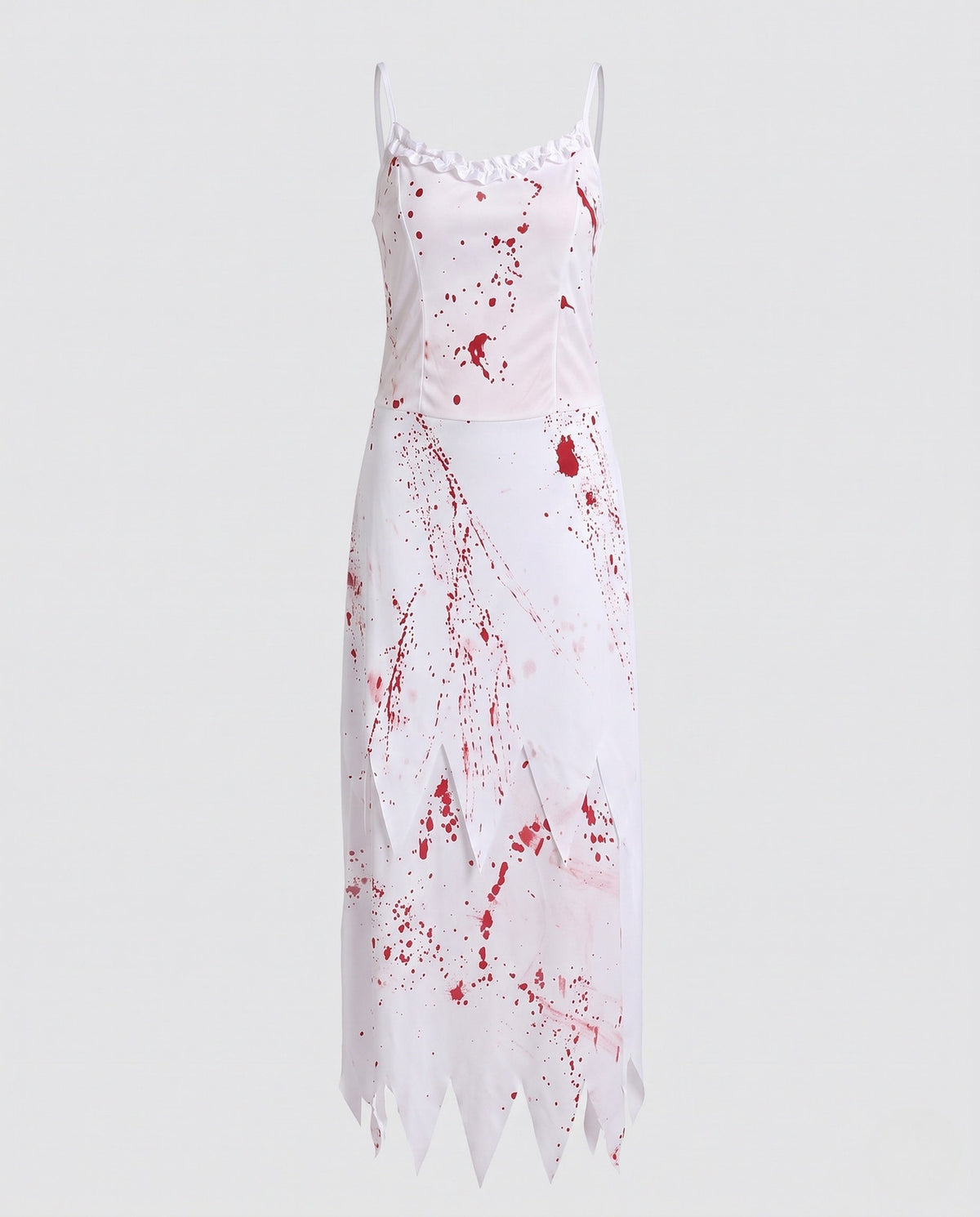 Women's white bloody bride Halloween costume maxi dress with red splatter print and matching veil - view 4