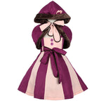 Girls cat Halloween costume with striped pink and plum dress, faux fur trimmed hooded cape with ears and plush tail - view 3