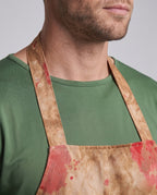 Men's butcher Halloween costume with blood-splatter print apron, green top and stitched-face mask - view 2