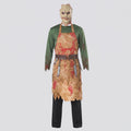 Men's butcher Halloween costume with blood-splatter print apron, green top and stitched-face mask - view 4