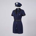 Women's navy police Halloween costume dress with black faux leather collar, belt and badge cap - view 4
