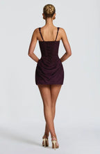 Corset homecoming mini dress with square neckline, draped skirt and lace-up back - view 12