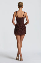 Corset homecoming mini dress with square neckline, draped skirt and lace-up back - view 21